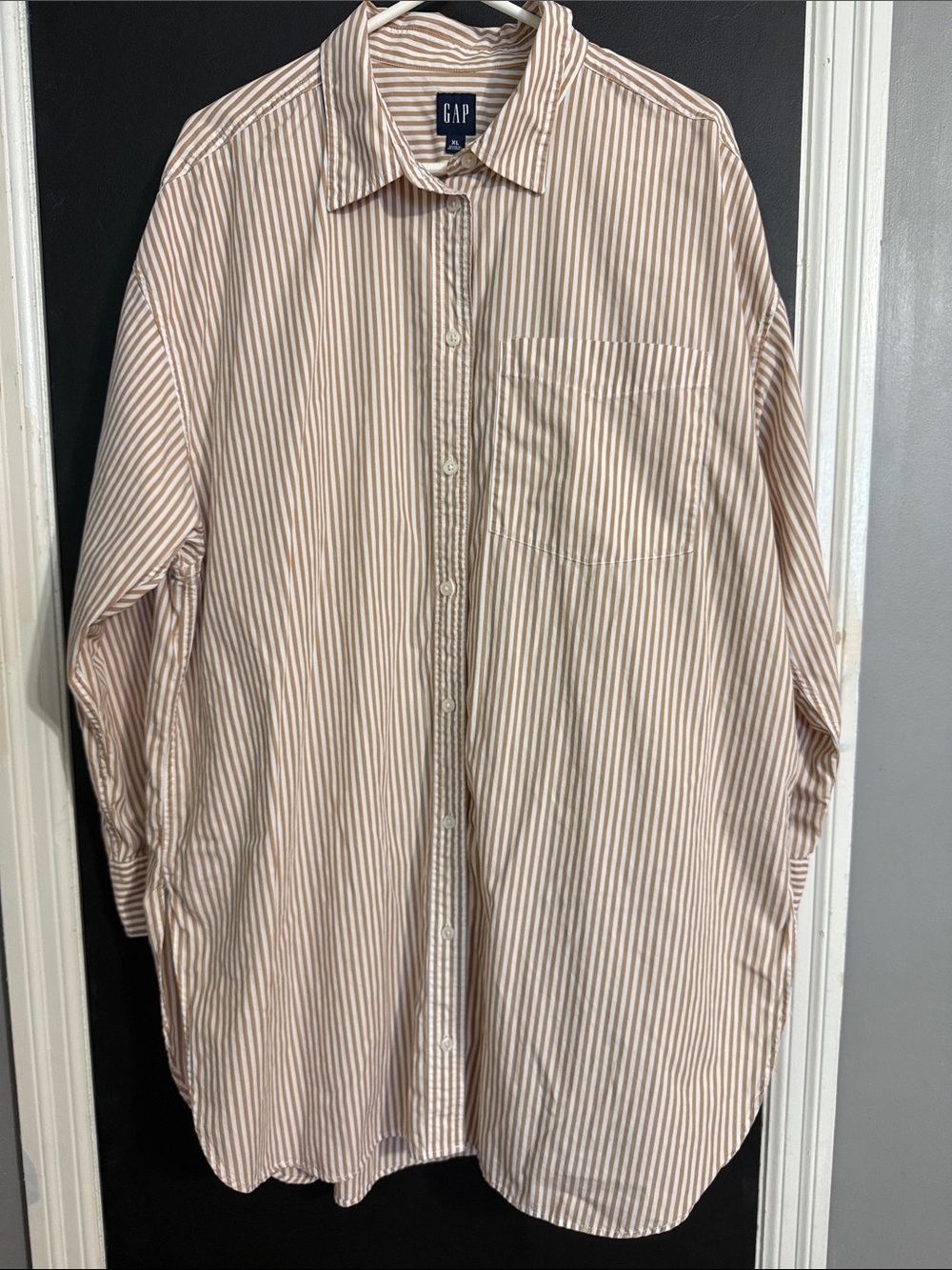GAP Weekend Tunic Camel Cotton Stripe Dress Size: XL